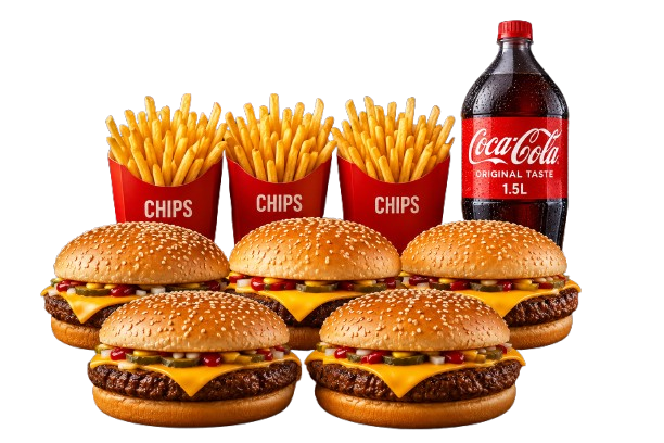 Cheeseburger Feast with Fries and Cola